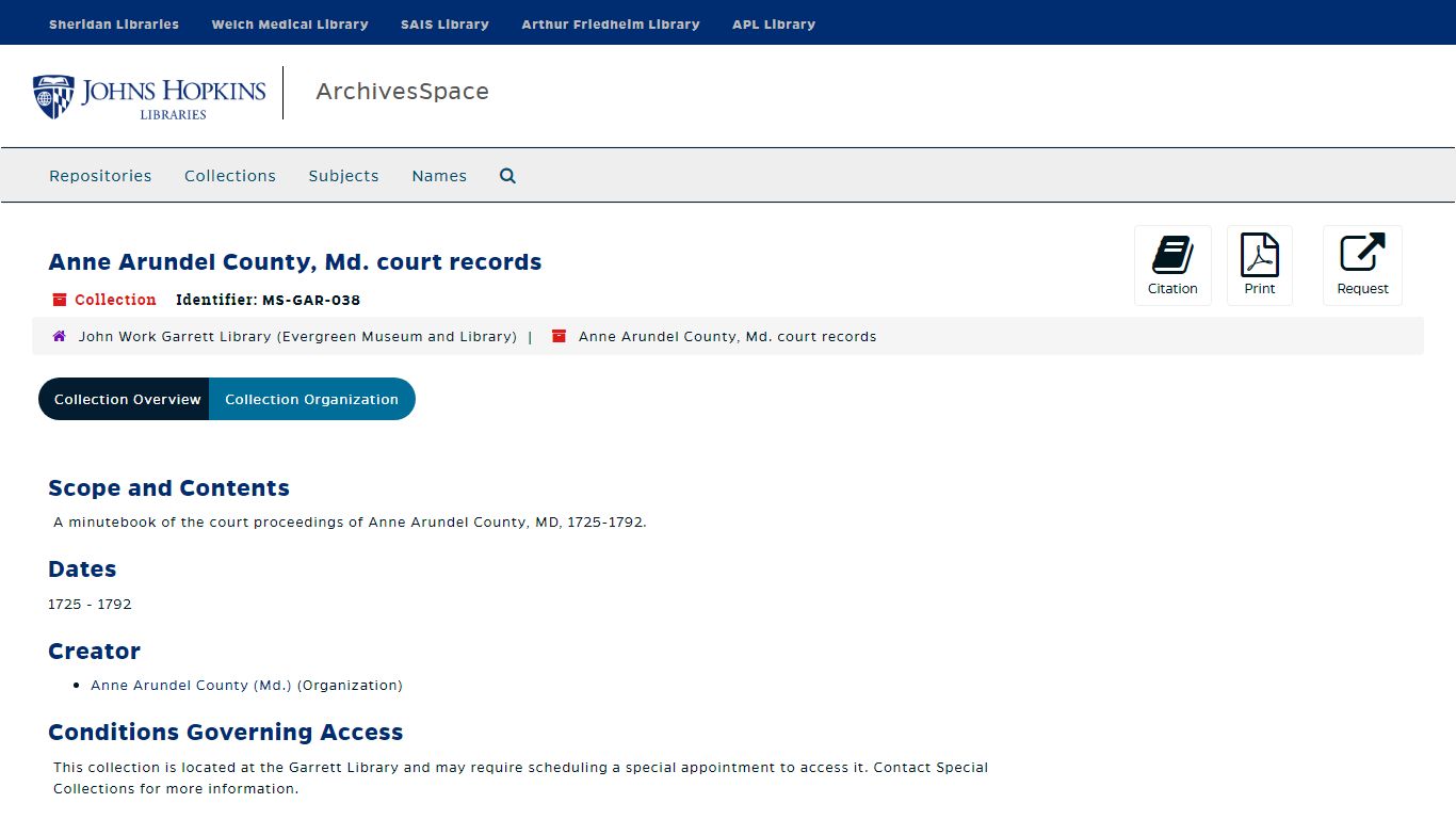 Anne Arundel County, Md. court records - Johns Hopkins University