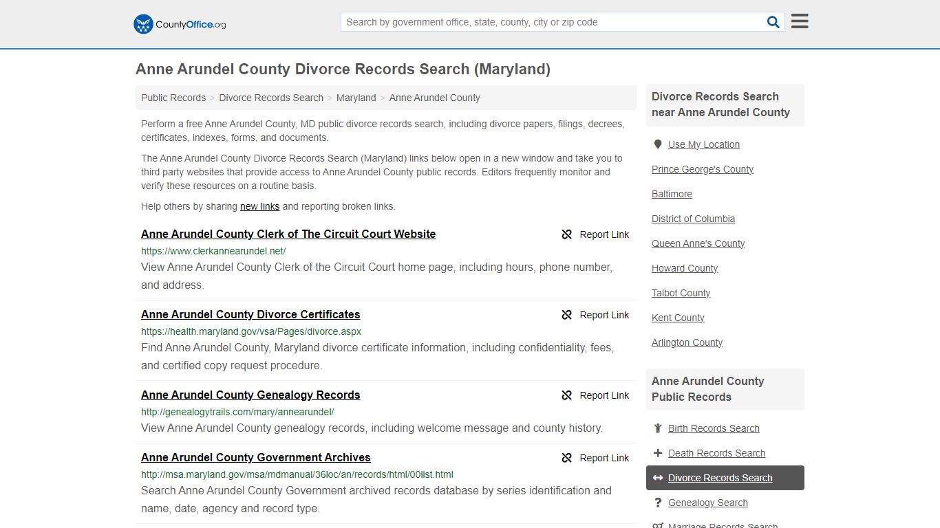 Anne Arundel County Divorce Records Search (Maryland) - County Office